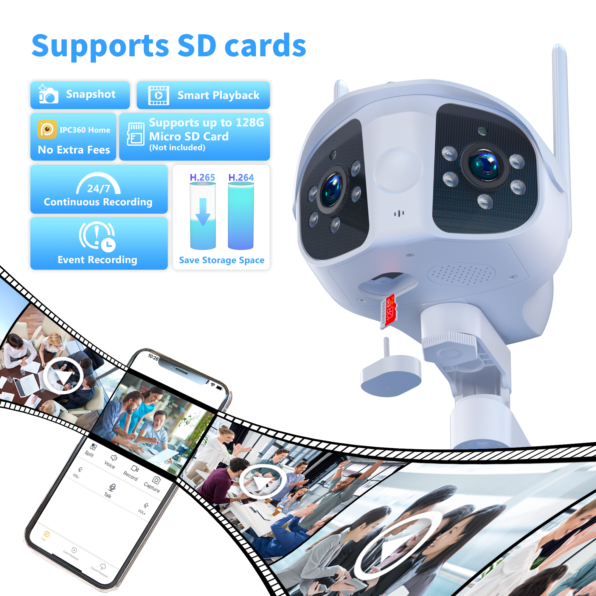IPC360Home Surveillance System 4K HD Outdoor IP66 Waterproof Wireless Security 6MP Dual Lens Ultra Wide Angle Panorama Camera