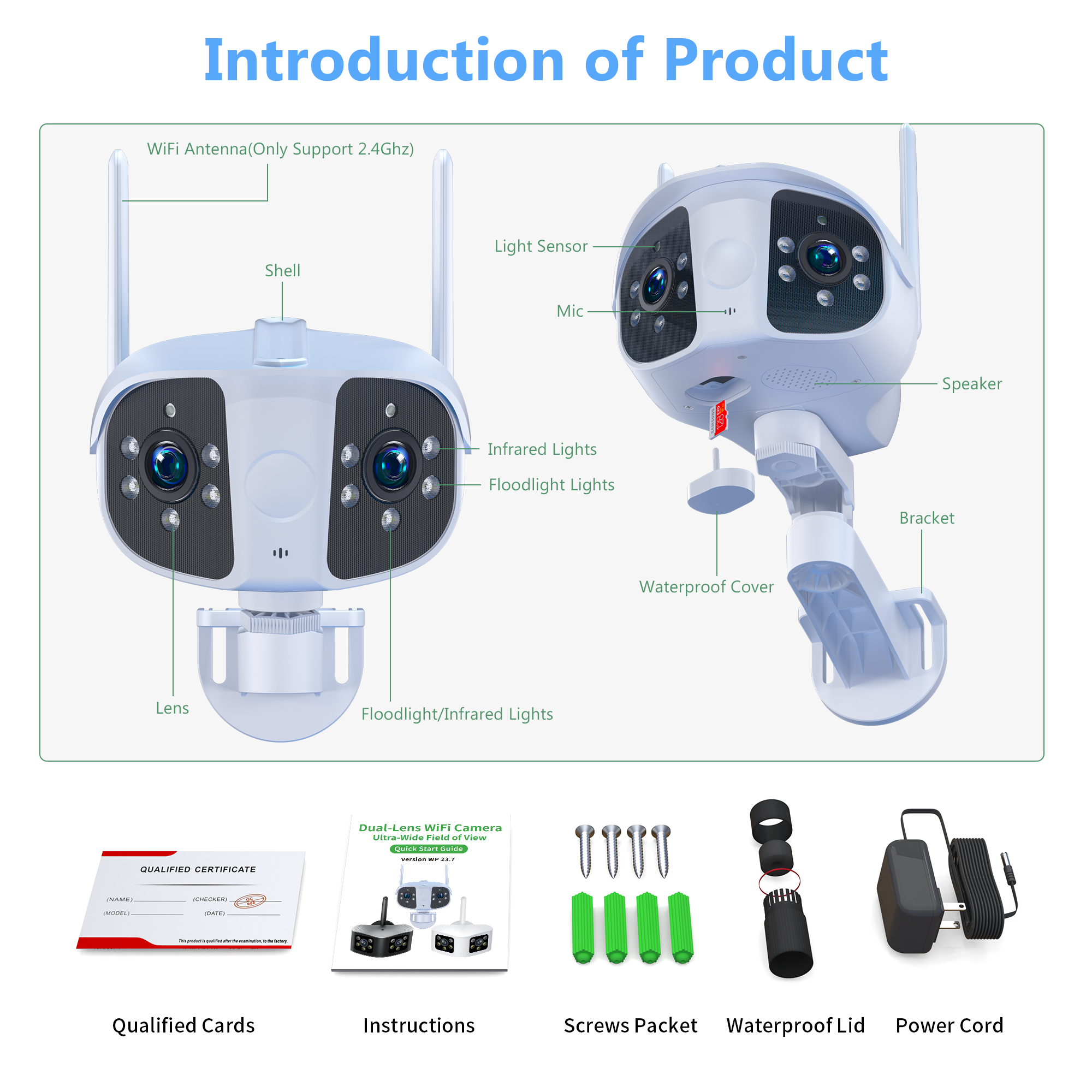IPC360Home Surveillance System 4K HD Outdoor IP66 Waterproof Wireless Security 6MP Dual Lens Ultra Wide Angle Panorama Camera