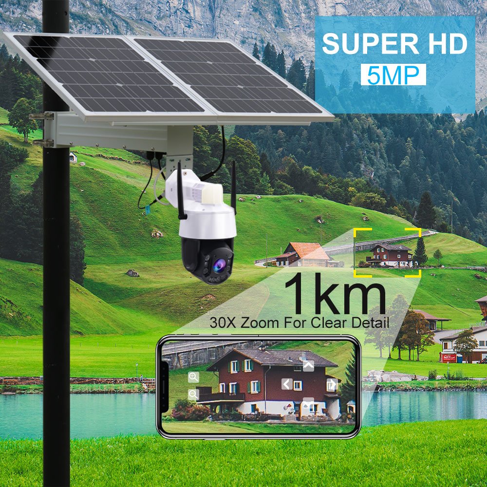 TecDeft solar 4g sim security camera outdoor LTE Cmos Sensor PTZ 30x optical zoom farm 5MP wifi solar cctv camera with sim card