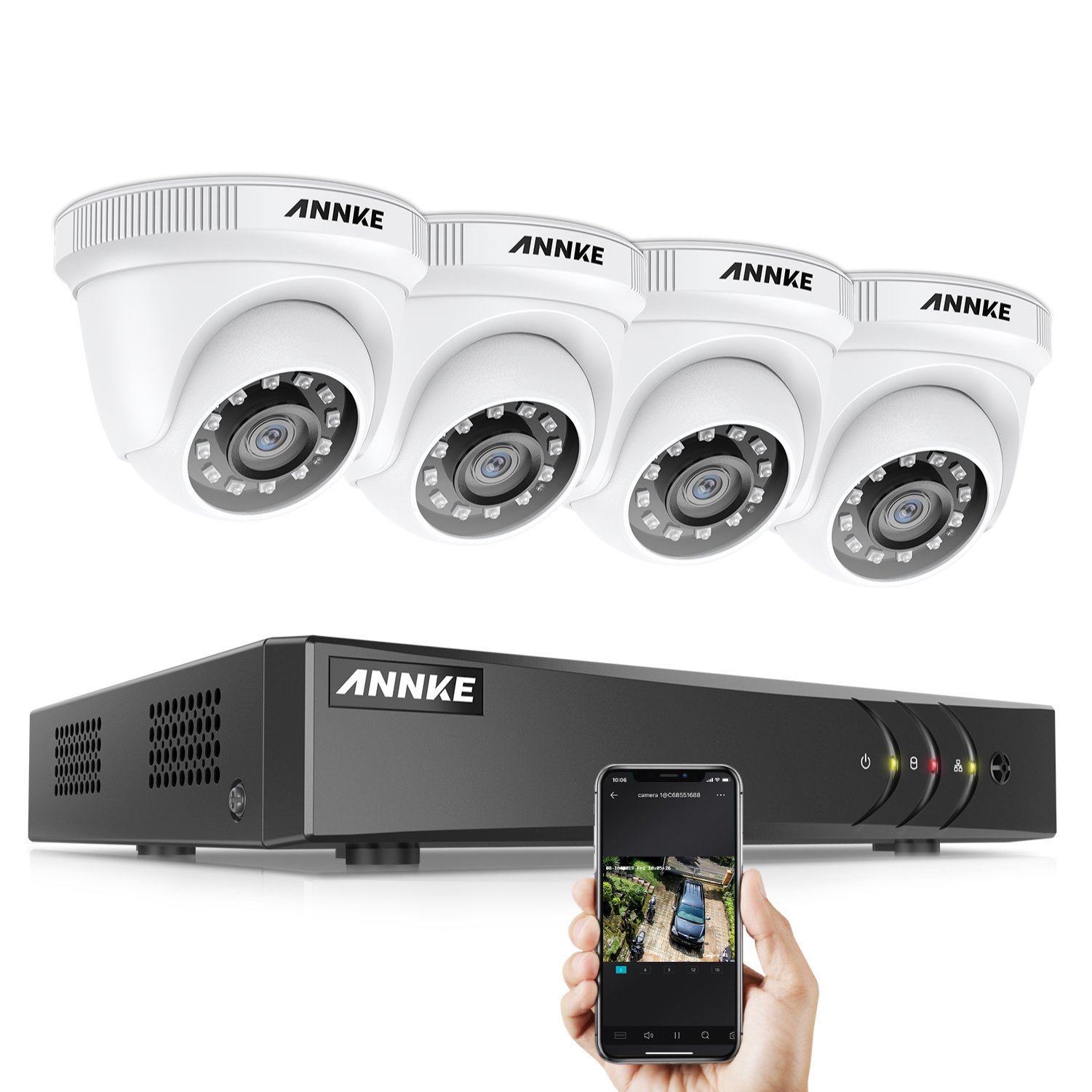 ANNKE 5MP 8CH Digital Video Recorder DVR AI Detection Analog CCTV Camera System with 4pcs 2MP TVI IR IP66 Turret Cameras