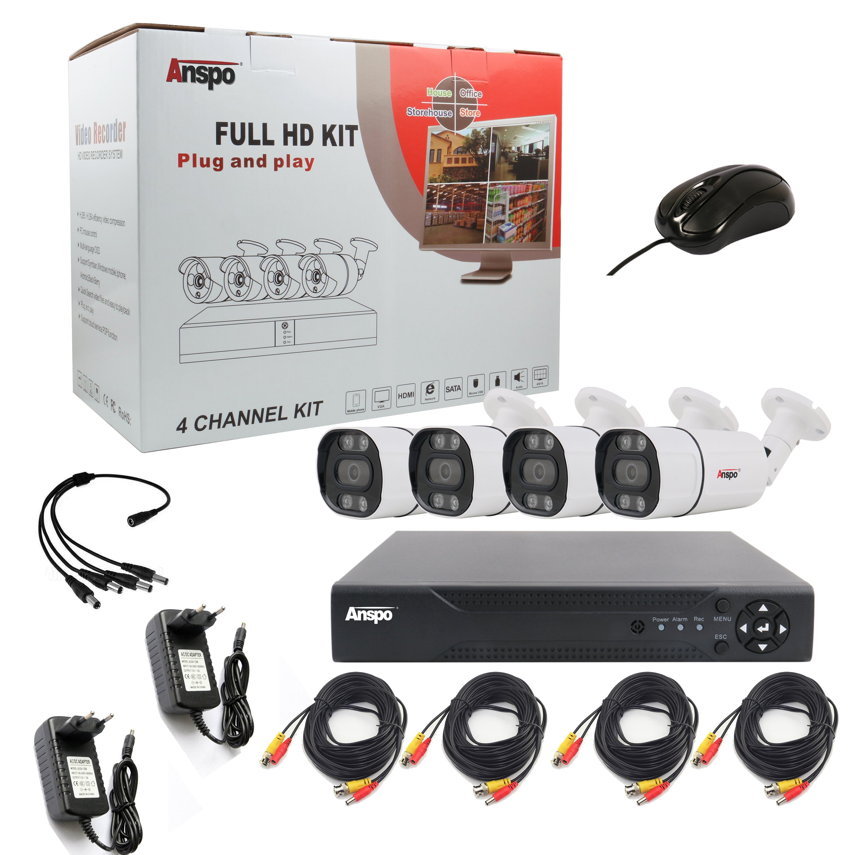 Anspo 5MP 4CH Night Vision DVR Security Home System Video Surveillance AHD Camera DVR