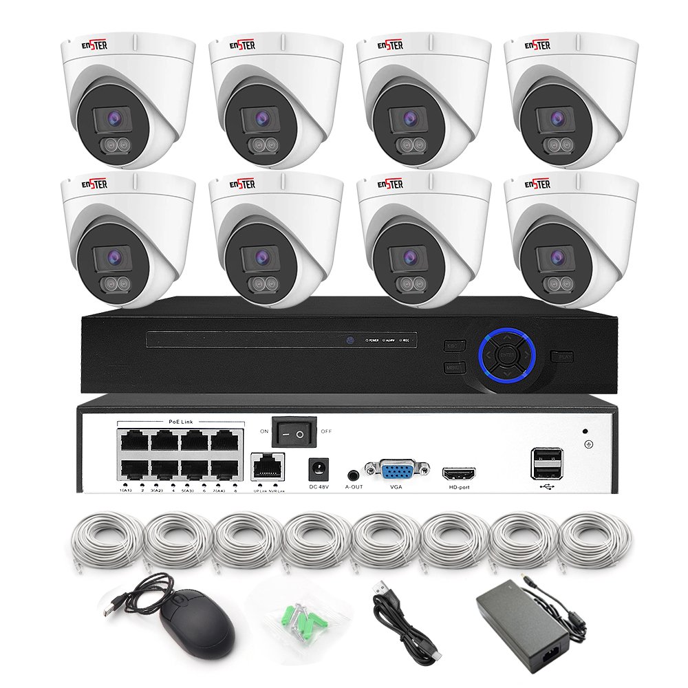 ENSTER OEM Full Color Motion detection Turret 5MP 4K 8 channel Night Vision POE HD IP Security Network Surveillancea system