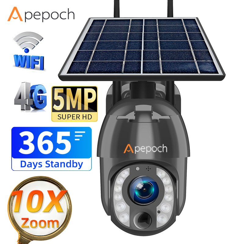 ubox 5MP HD 10X Optical Zoom 8W Solar Powered Security Camera Waterproof IP66 Motion Detection Remote Monitoring IP camera