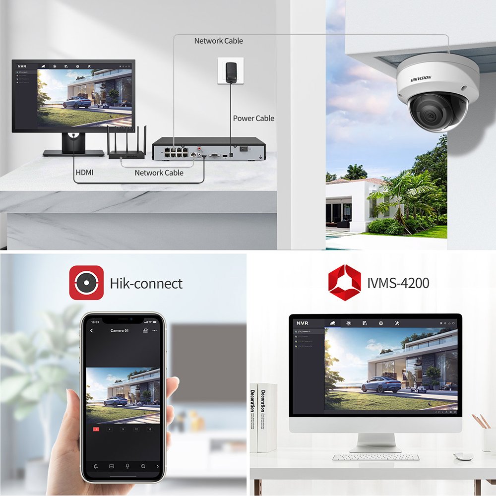 HIK-Conect app 5mp 4k 8mp 4ch 8ch 16 Channel HD AI Ip Poe Nvr Home Outdoor Security Camera Surveillance Cctv System Kit