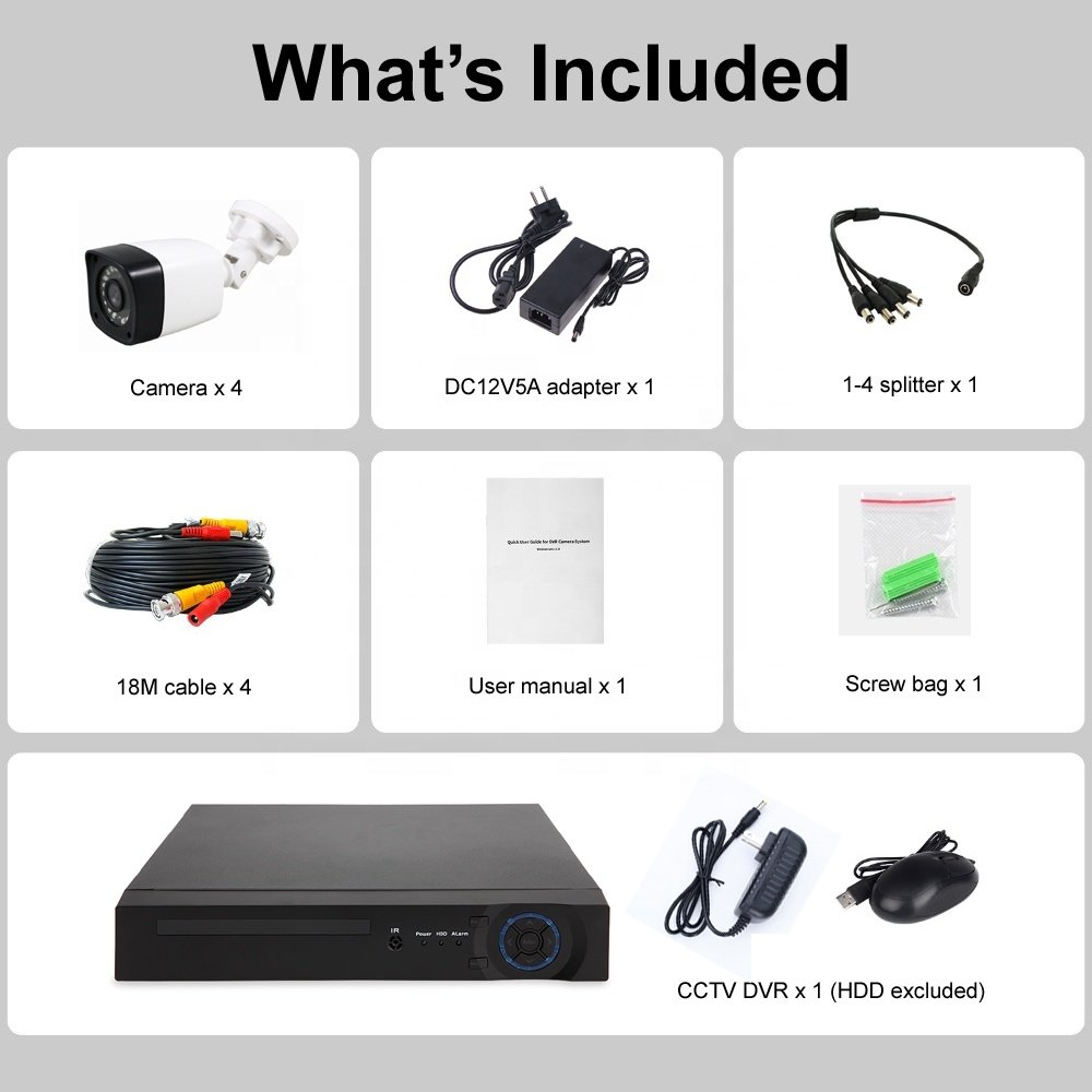 4ch home security camera system 1080p AHD analog bullet camera with dvr recorder p2p support phone view