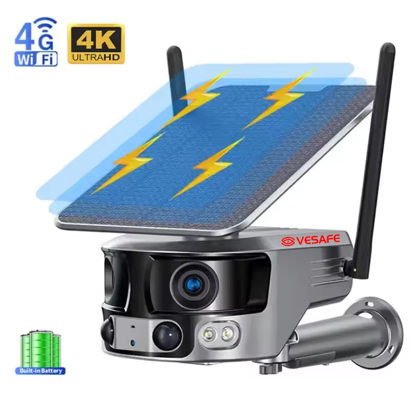 VESAFE 4K 180 Ultra Wide View Angle 4G Wireless CCTV 4G LTE 4K Solar WiFi Security System Bullet Surveillance Camera