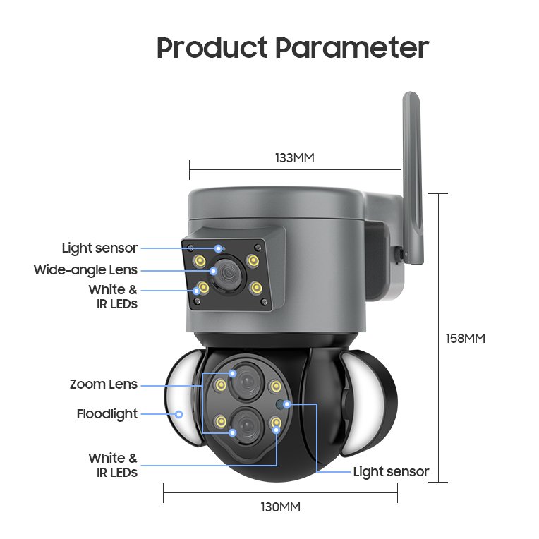 4MP WIFI IP Camera Home Security System Wireless PTZ Outdoor Surveillance CCTV Security Smart Flood Light Camera