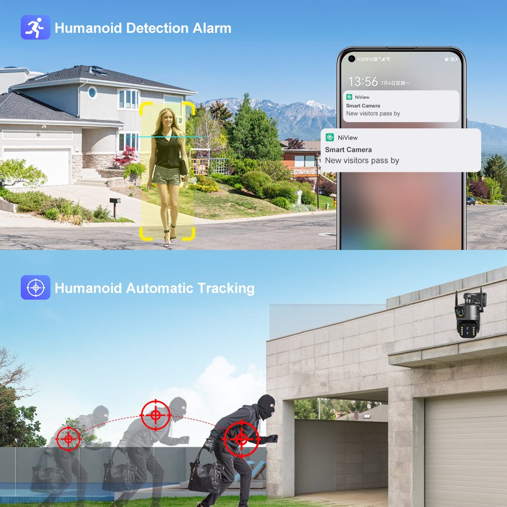 LS VISION 4K Hot WiFi Dual Lens Outdoor 4G SIM 10X Safe 4MP IP PTZ Surveillance NO Solar System 4K WIFI Security Camera