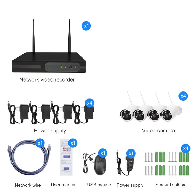 Tuya Outdoor night vision surveillance cctv camera set 4ch IP WIFI nvr kit 1080P home wireless security camera system