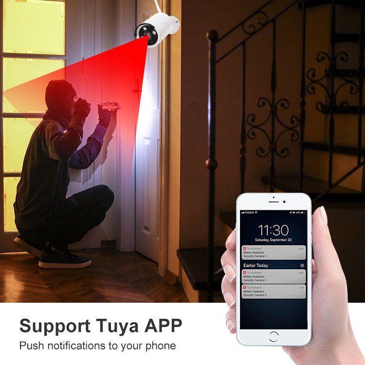 Tuya Outdoor night vision surveillance cctv camera set 4ch IP WIFI nvr kit 1080P home wireless security camera system