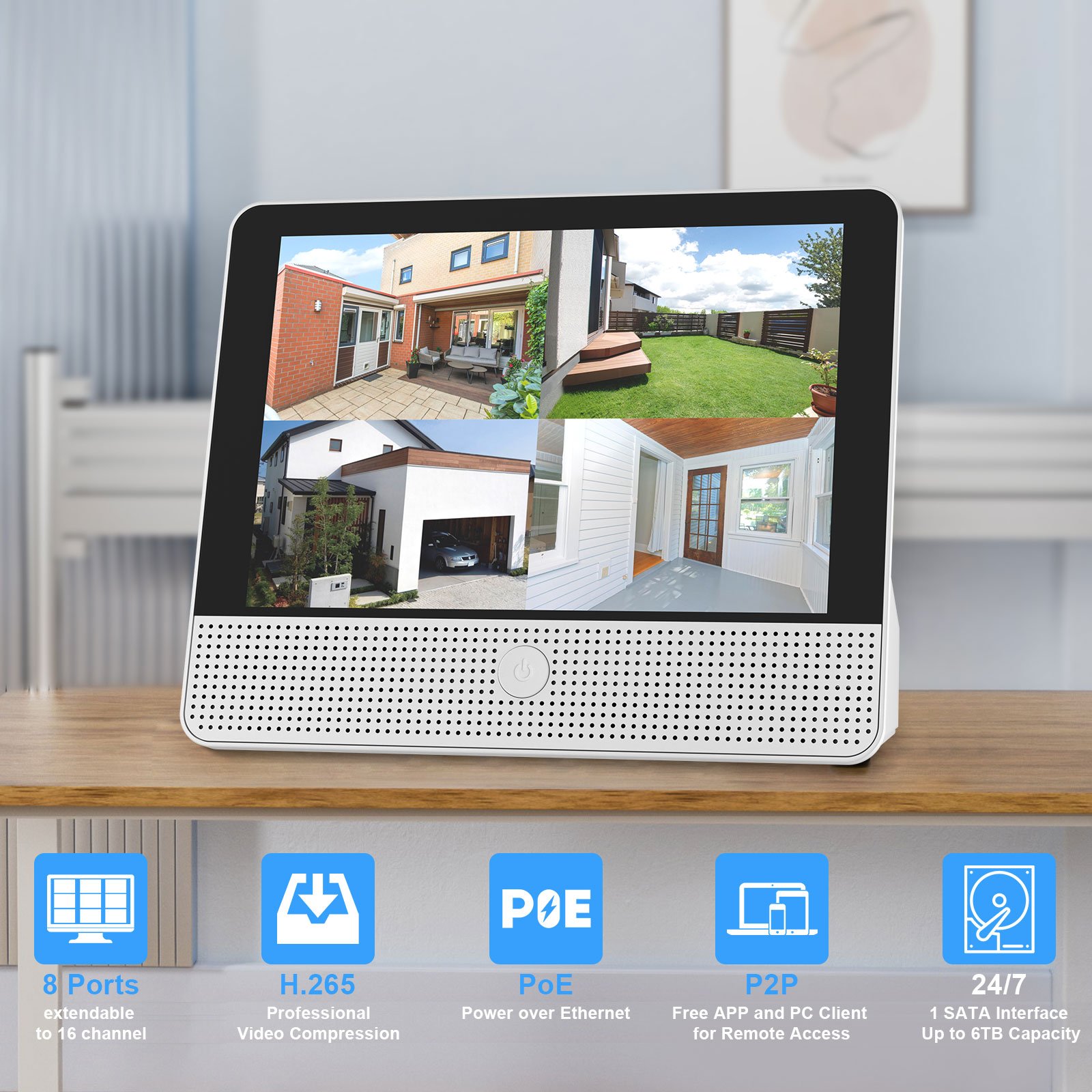 12MP 2 in 1 NVR System with Display 8CH 8PoE NVR with 12.1-inch LCD Display Screen Monitor for CCTV Security Cameras