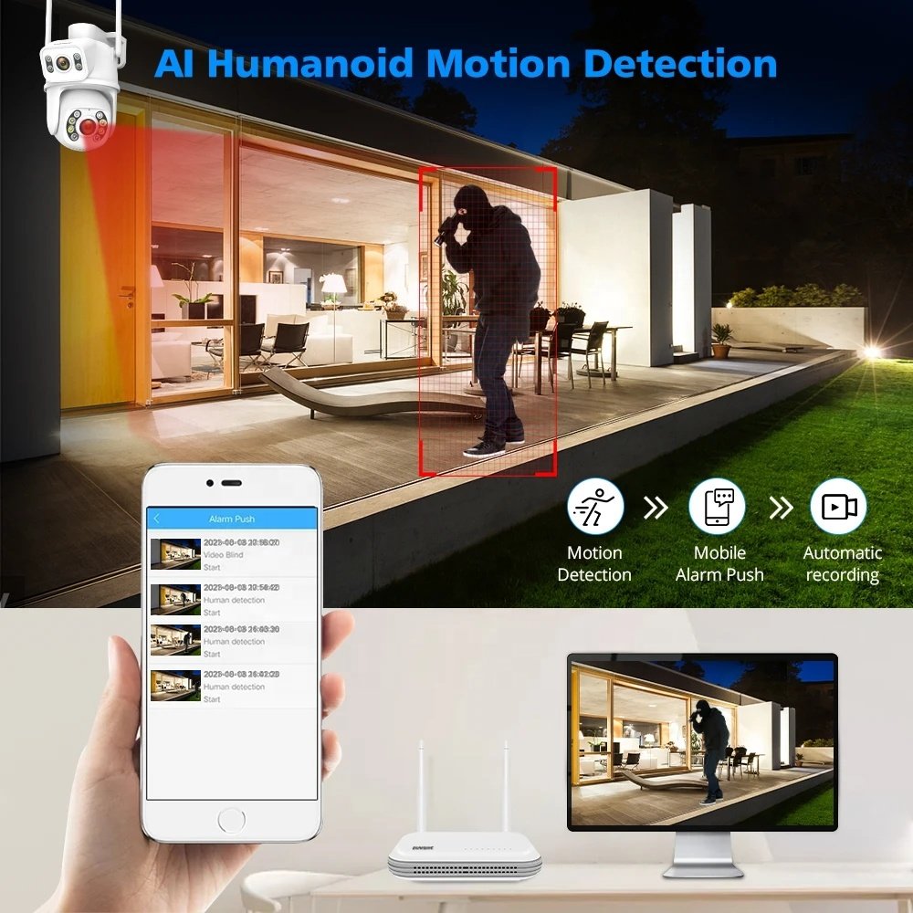 Waterproof 8MP HD Wireless Dual Lens PTZ WIFI IP Home Security Surveillance Camera System 4CH/8CH NVR Video H.265 CCTV Kit