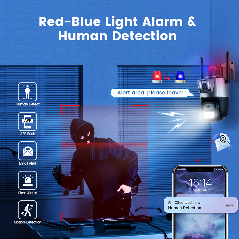 6MP Wireless IP Security Cctv Ptz Dome Camera AI Human Detection Linkage Alarm Ip Wifi Icsee Ptz Camera