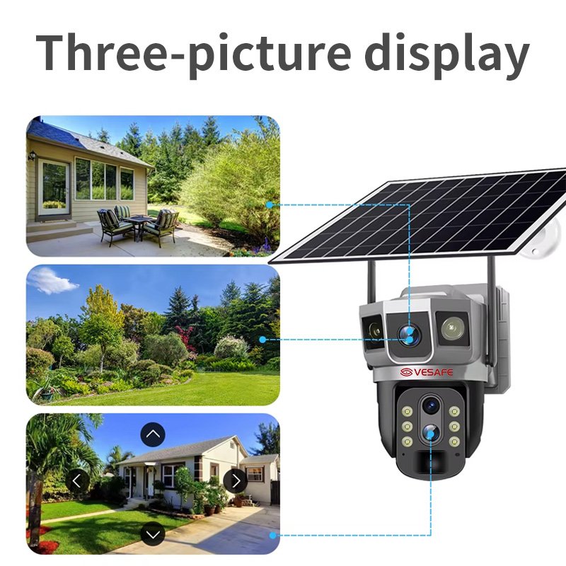 VESAFE V380 Pro Three Lens 3 Screens 8mp 4g Ptz 10x Zoom Camera Wifi 4g Solar Cctv Ptz Surveillance Camera