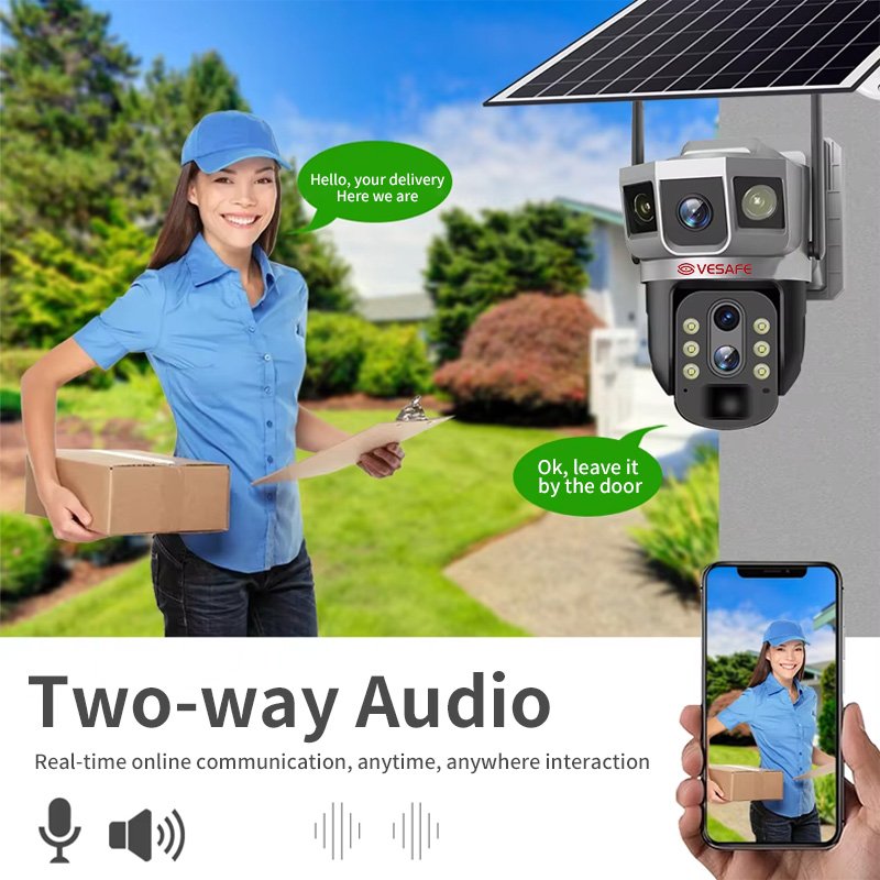 VESAFE V380 Pro Three Lens 3 Screens 8mp 4g Ptz 10x Zoom Camera Wifi 4g Solar Cctv Ptz Surveillance Camera