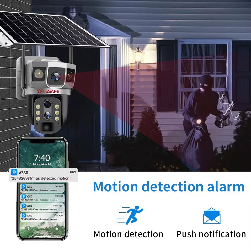 VESAFE V380 Pro Three Lens 3 Screens 8mp 4g Ptz 10x Zoom Camera Wifi 4g Solar Cctv Ptz Surveillance Camera