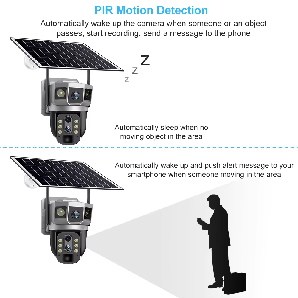VESAFE V380 Pro Three Lens 3 Screens 8mp 4g Ptz 10x Zoom Camera Wifi 4g Solar Cctv Ptz Surveillance Camera
