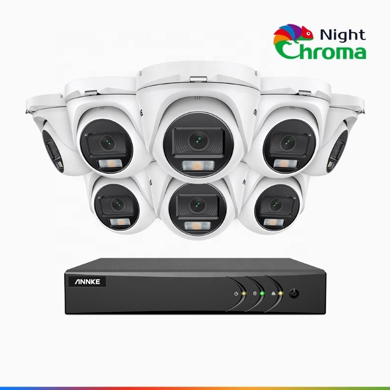 NightChroma ColorVu 8CH H.265+ DVR Security Camera System 8pcs 1080P Outdoor Waterproof CCTV Cameras