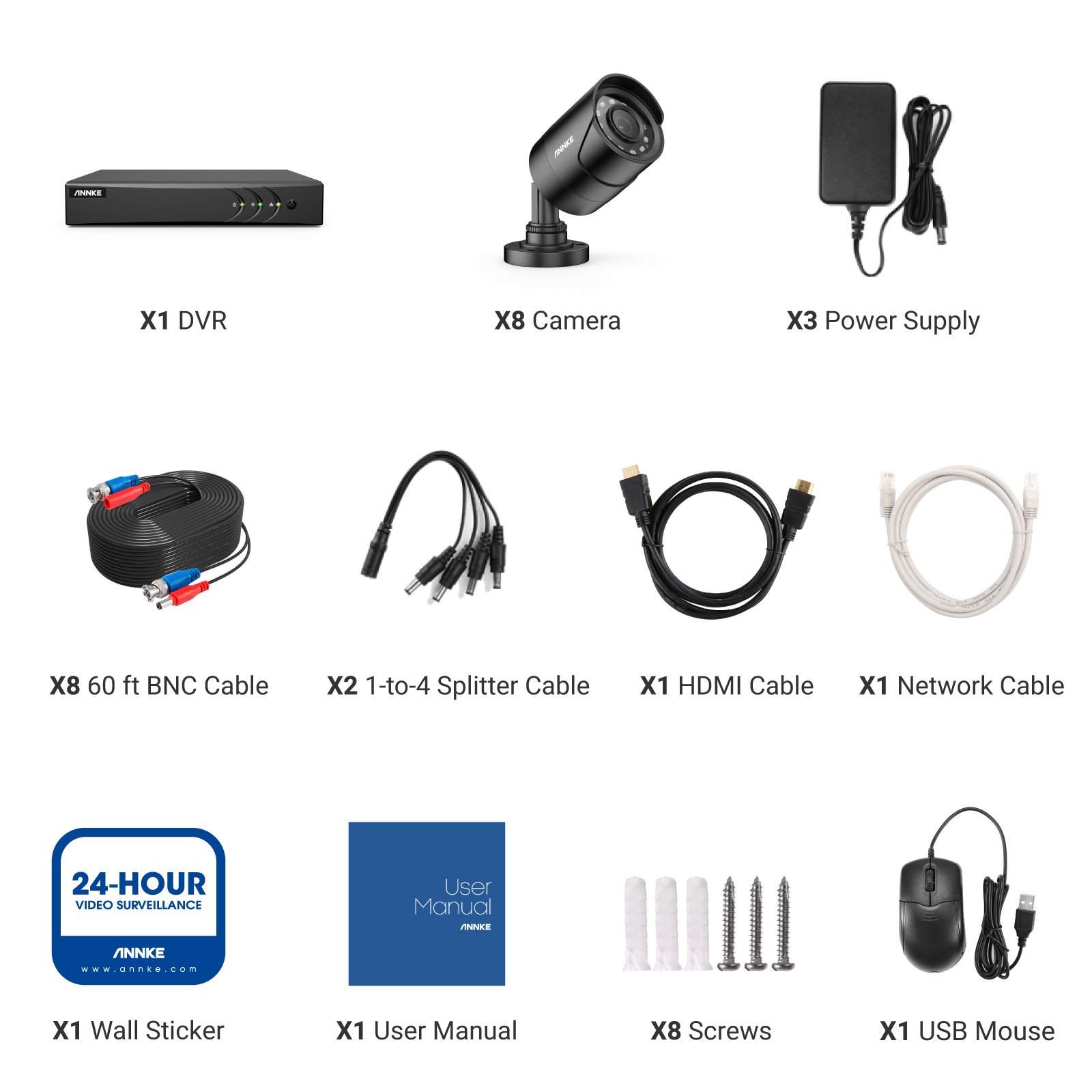 ANNKE 5MP 8CH 5-in-1 DVR System 8pcs 1080P Security Camera System Waterproof Video Surveillance Home CCTV Camera System