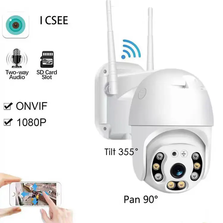 Full HD 1080P Colorful Night Vision IP Dome PTZ Camera Outdoor Smart Auto Tracking Wifi CCTV Security with SD Card Storage