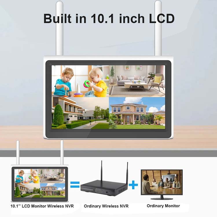 Rscamtom 4ch 4MP Monitor LCD Battery Solar Panel Wireless Kit Audio Night Vision Plug And Play CCTV Solar Kit