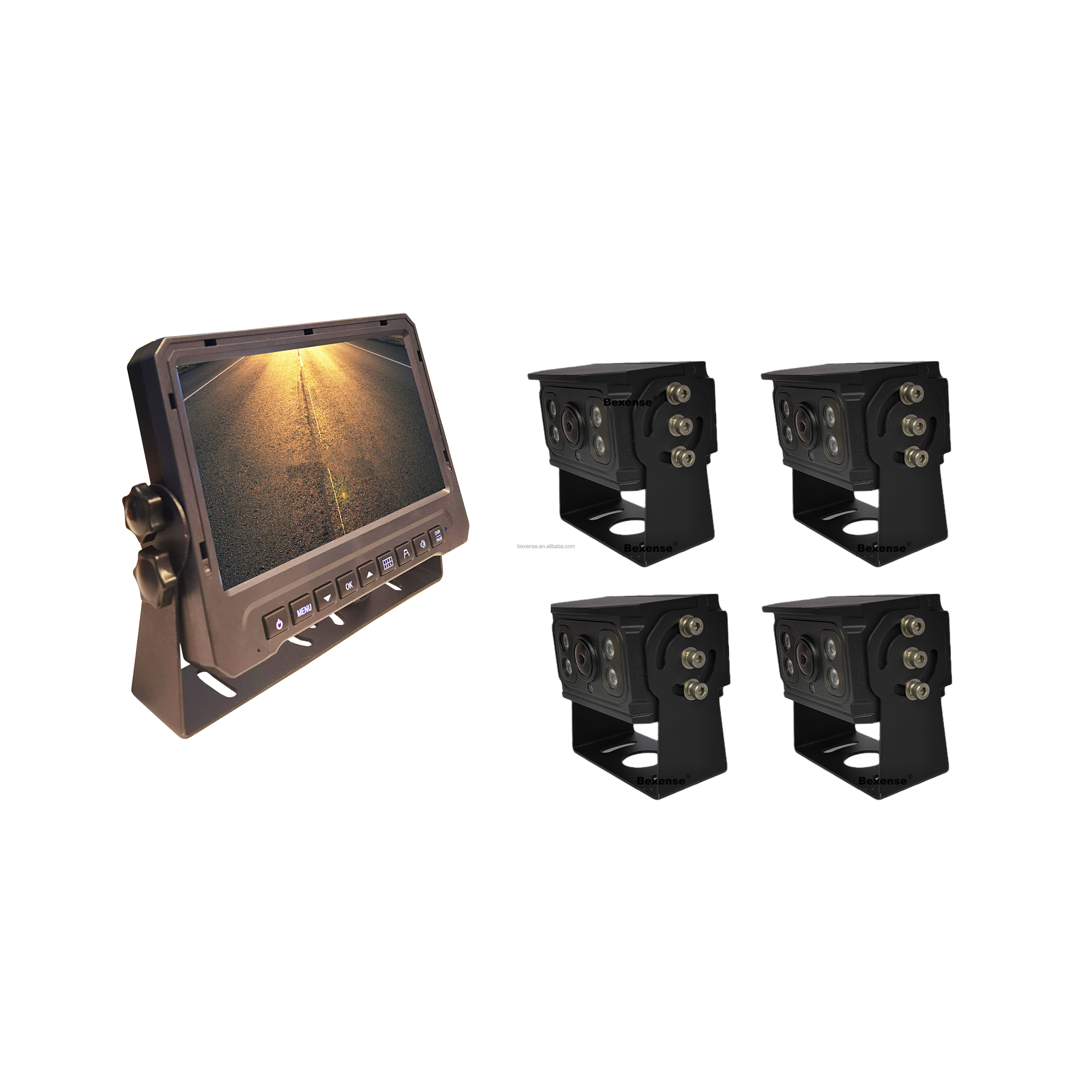 Vehicle Bus Truck RV Surveillance 1080P IP68 Camera And 7Inch 4CH Quad Monitor System