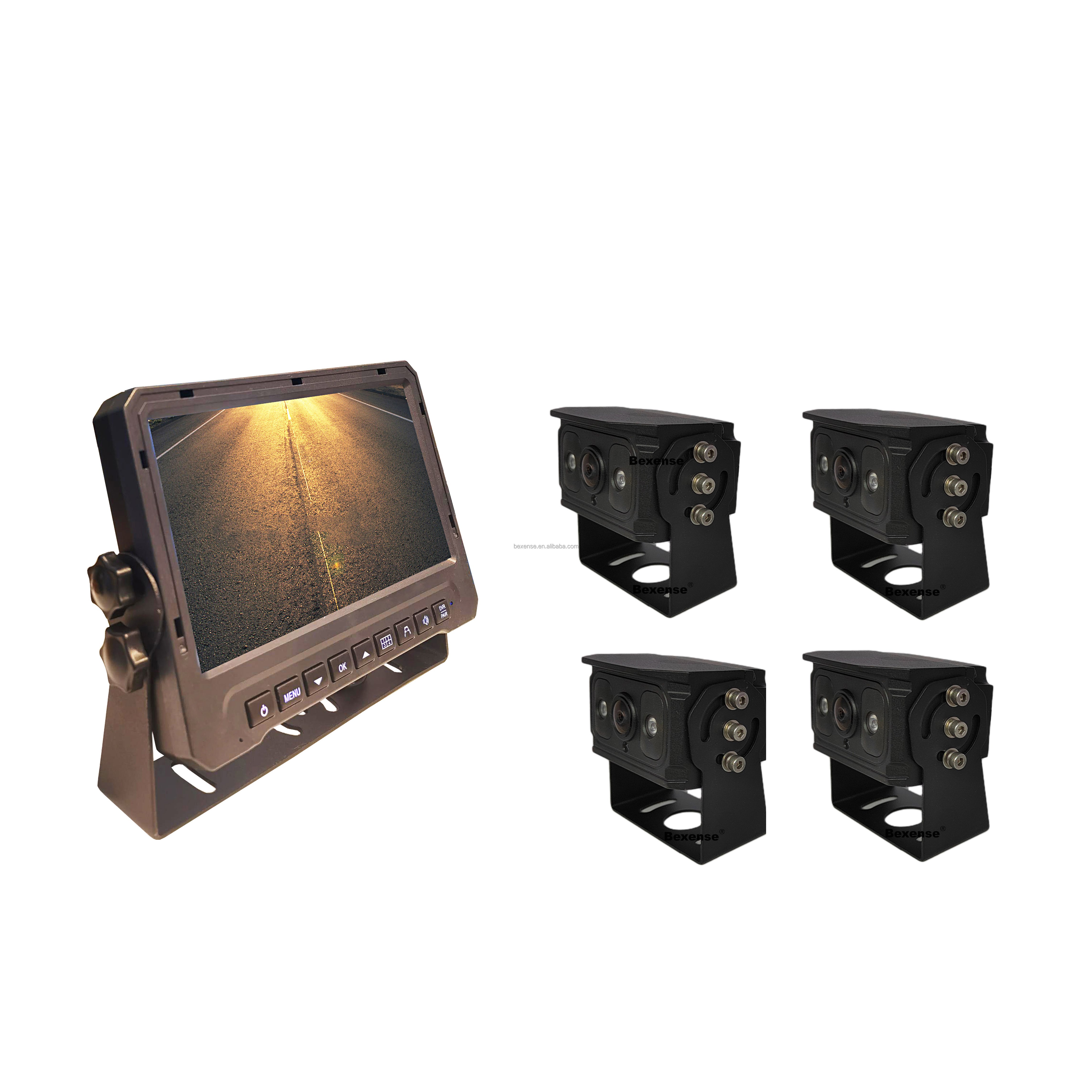 Vehicle Bus Truck RV Surveillance 1080P IP68 Camera And 7Inch 4CH Quad Monitor System