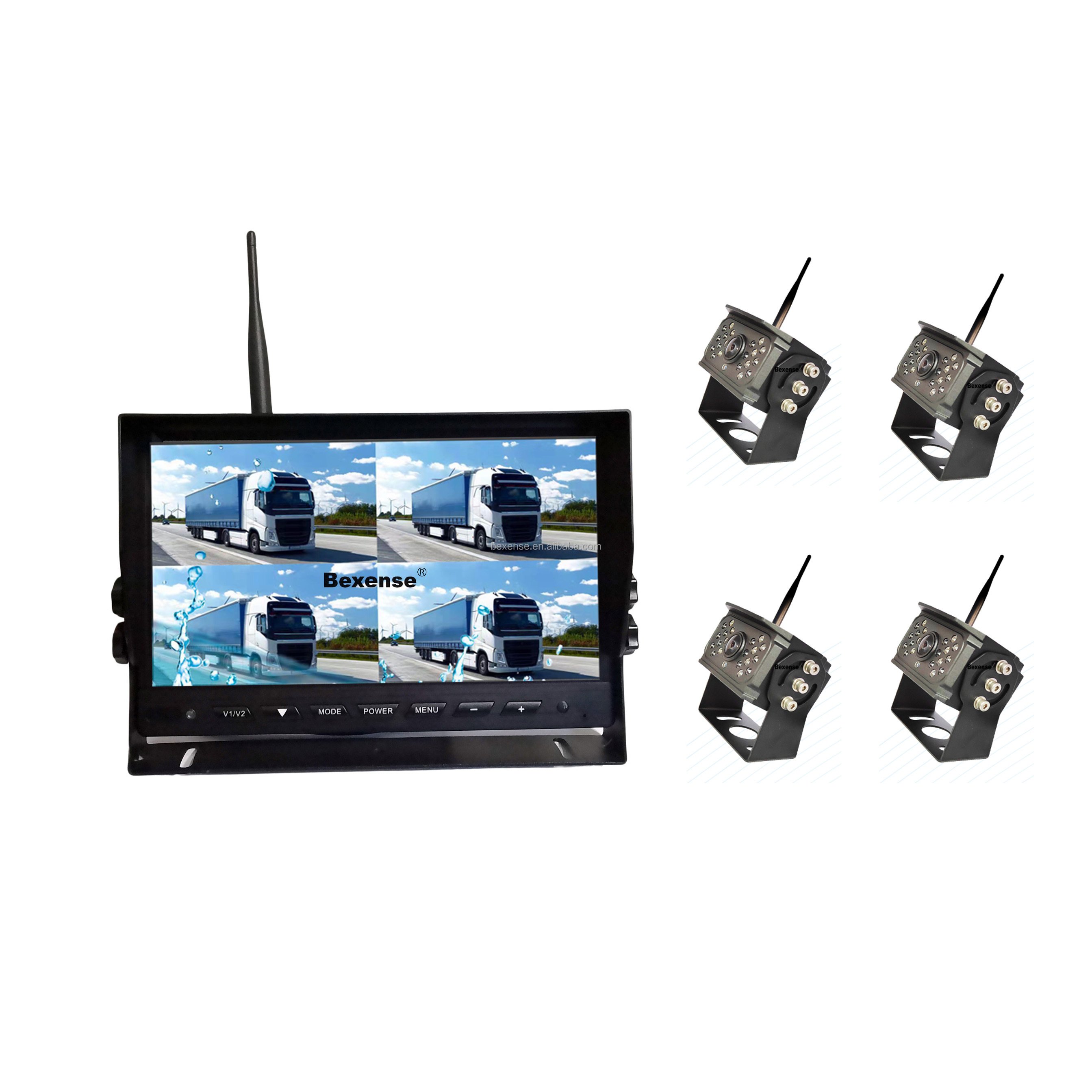 Vehicle Bus Truck RV Surveillance 1080P IP68 Camera And 7Inch 4CH Quad Monitor System