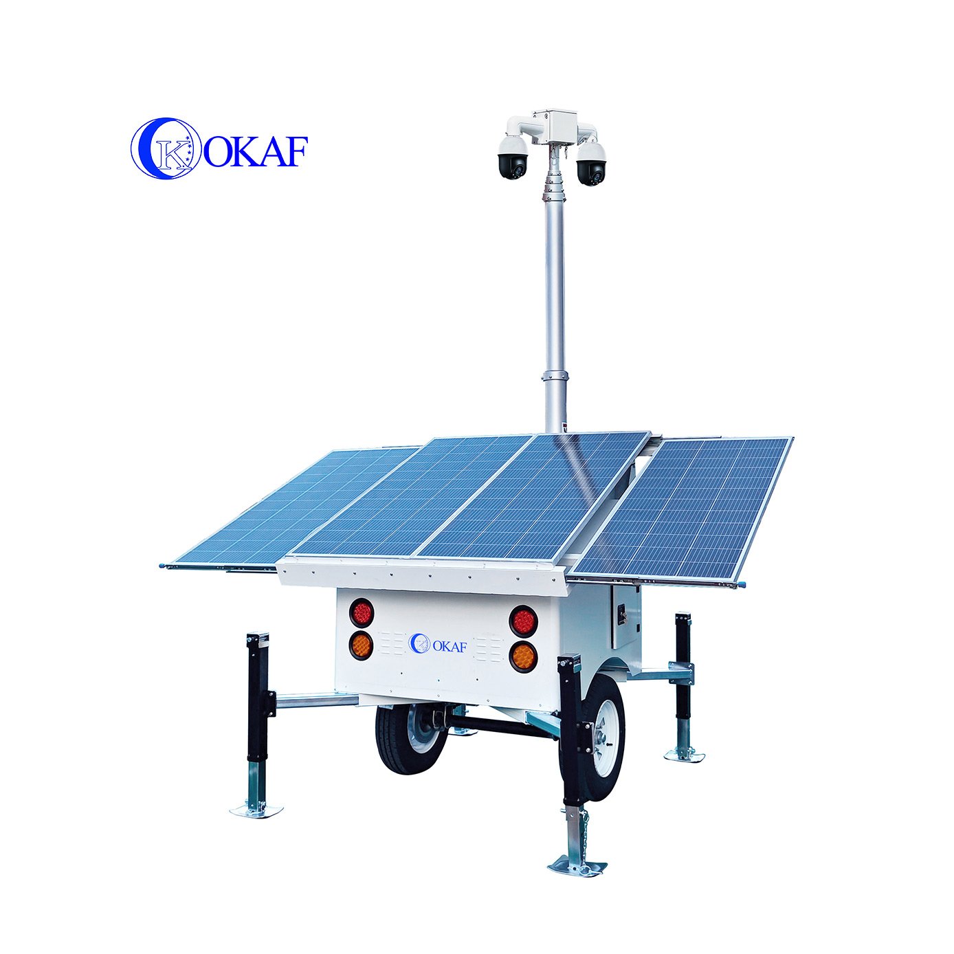 800W Solar System Surveillance Camera Mast Red Zone Detection Mobile CCTV Security Tower For Oilfield Monitoring