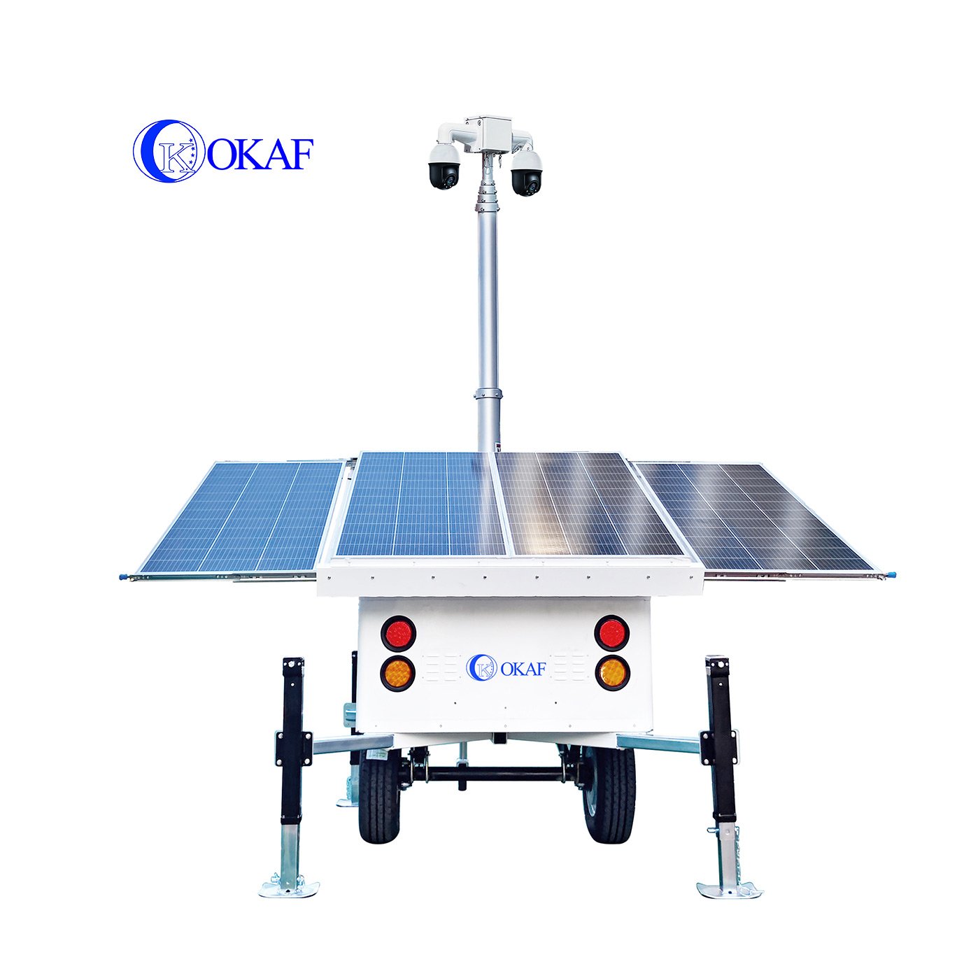 800W Solar System Surveillance Camera Mast Red Zone Detection Mobile CCTV Security Tower For Oilfield Monitoring