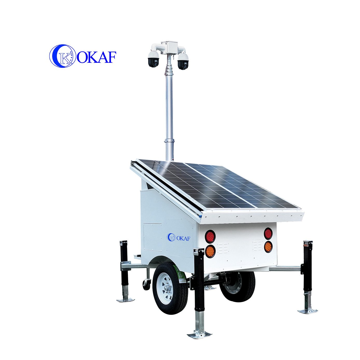 800W Solar System Surveillance Camera Mast Red Zone Detection Mobile CCTV Security Tower For Oilfield Monitoring