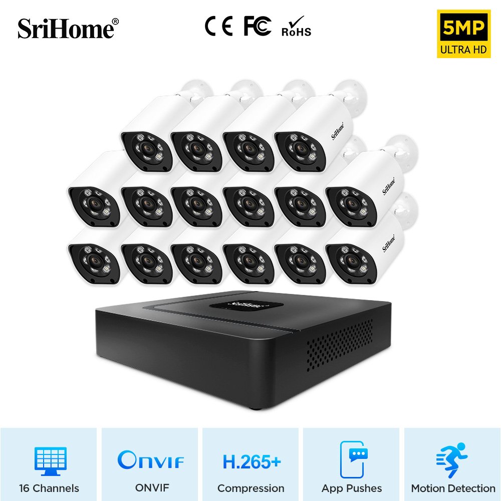 SriHome NVS003 4K 8MP 16CH Surveillance Network Video Recorder H. 265 Smart NVR Support 4G LTE 1 SATA Port HDD 16ch Nvr Recorder