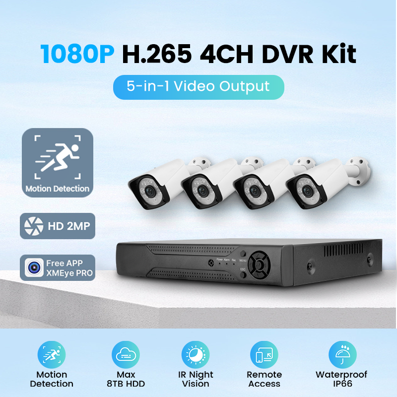 Indoor outdoor wired 4 Channel 5 in 1 AHD Video Surveillance System P2P 2mp 4ch DVR kit cctv set 4 camera dvr security system