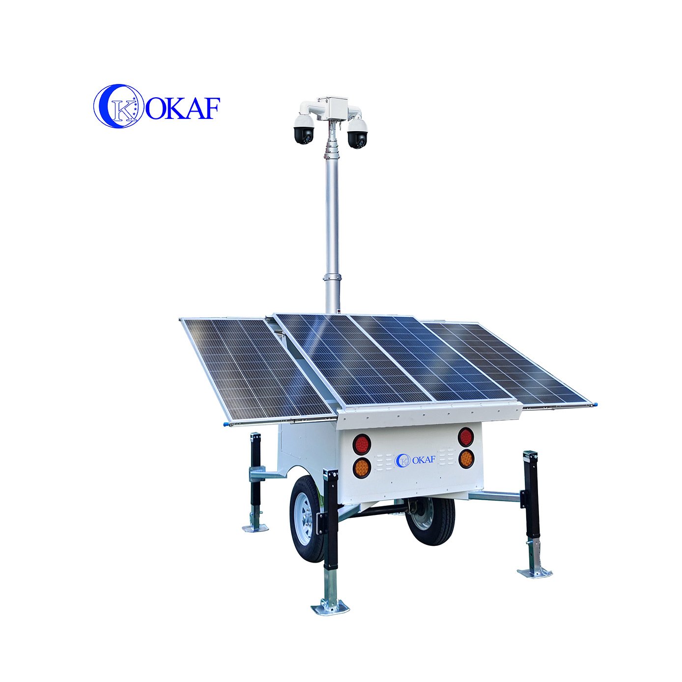 Solar Power Mobile Telescopic CCTV Security Trailer Camera Mast Tower Outdoor Surveillance System Red Zone Detection