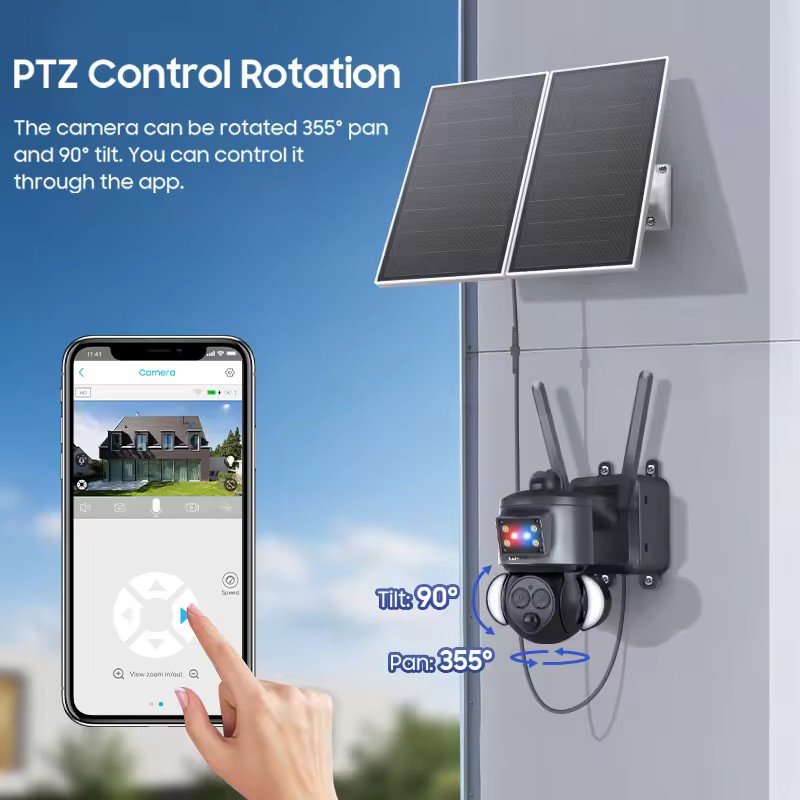 Hot 6MP 12X Zoom Continuous Recording Ubox Dual Lens Colorful Night Vision Motion Detection Security Solar 4g network Camera