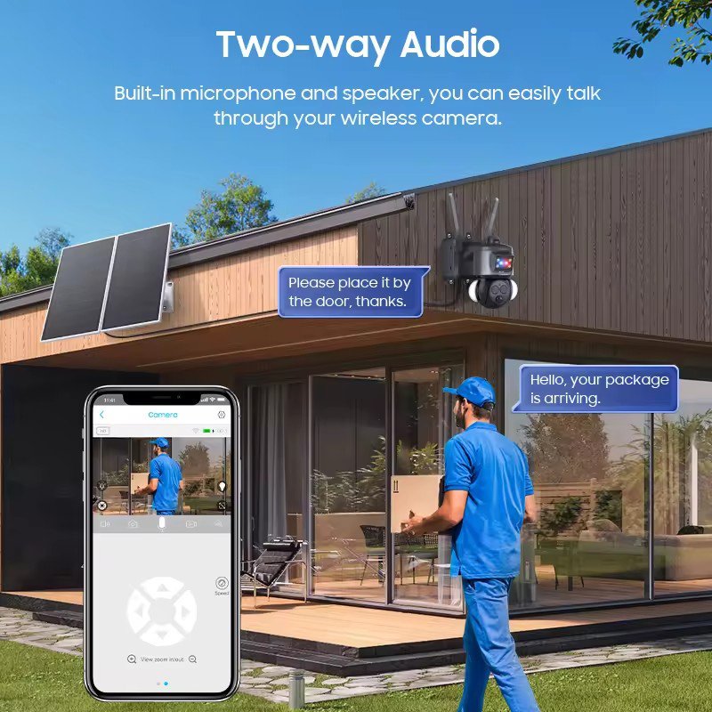 Hot 6MP 12X Zoom Continuous Recording Ubox Dual Lens Colorful Night Vision Motion Detection Security Solar 4g network Camera
