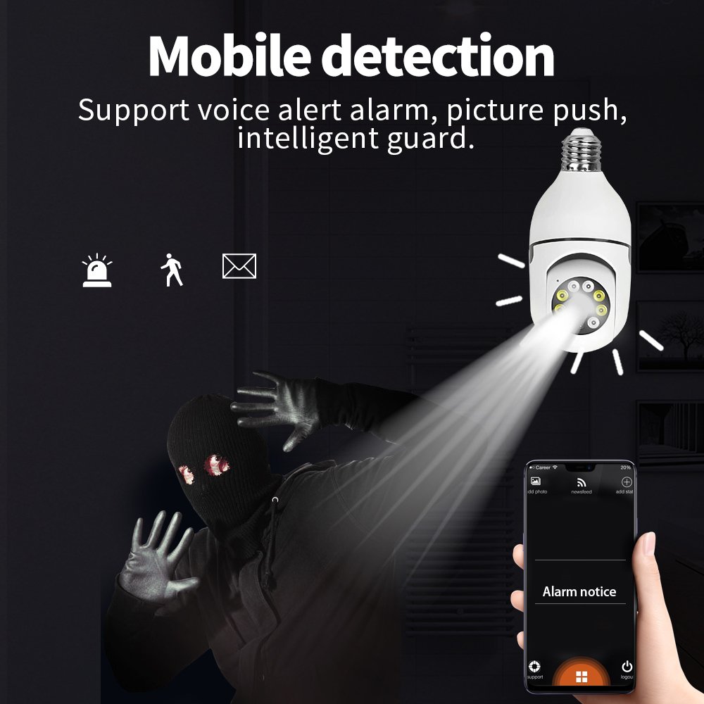 E27 Light Bulb Camera Color Night Vision Motion Detection Light Bulb Security Camera Wifi Camera