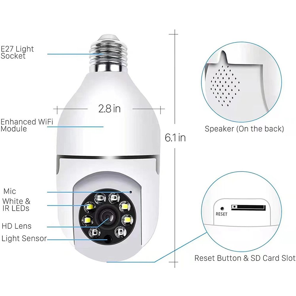 E27 Light Bulb Camera Color Night Vision Motion Detection Light Bulb Security Camera Wifi Camera