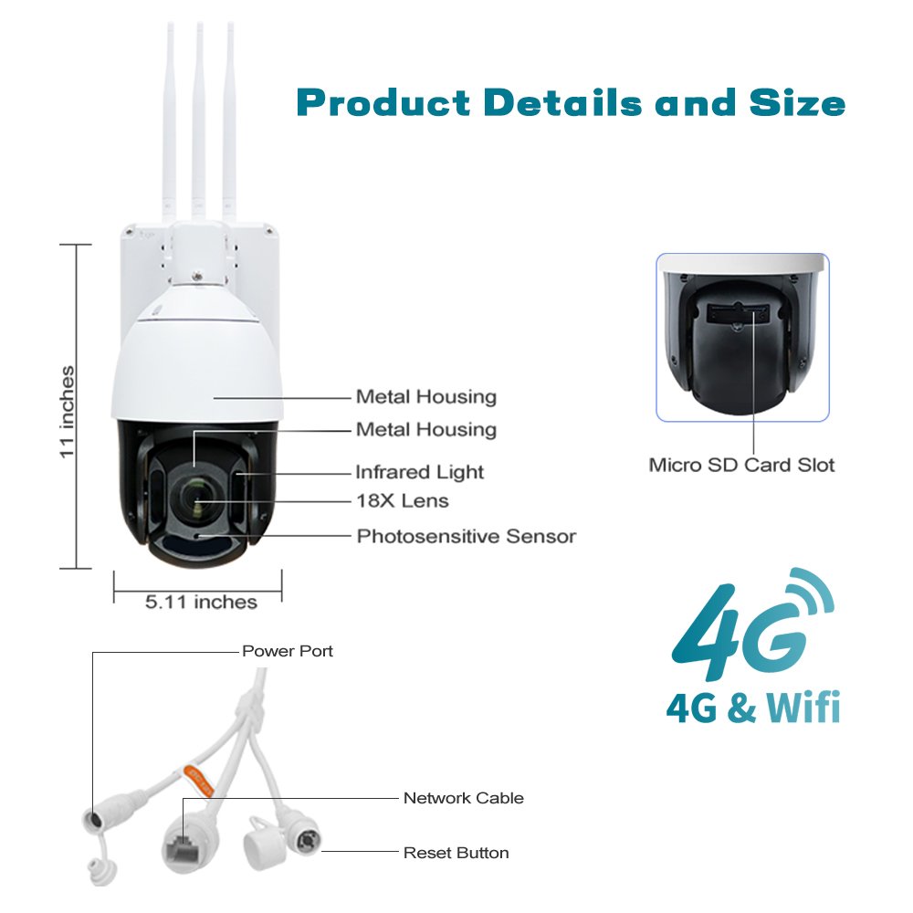 4G PTZ Camera WiFi Dual Lens Outdoor Camera 18X Zoom Auto Tracking Surveillance System 4G SIM Card CCTV Camera