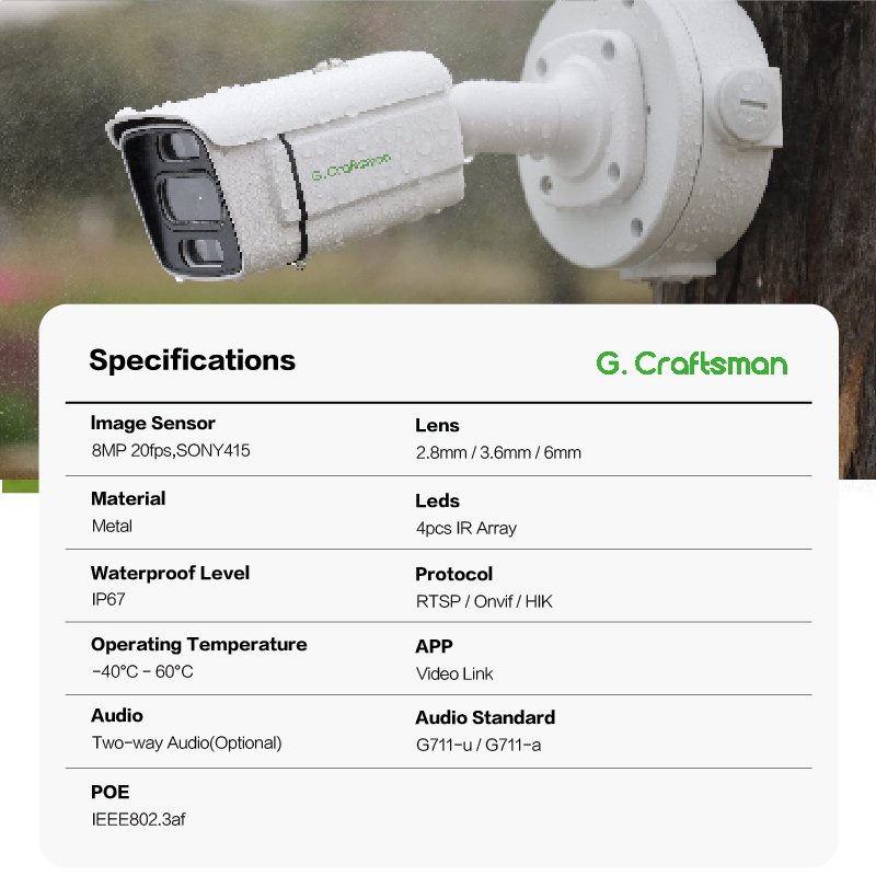 GA-BFI-M8SS 8MP 4K Sony WDR Sensor Night Vision IP Network Surveillance Outdoor Camera for CCTV NVR Security System