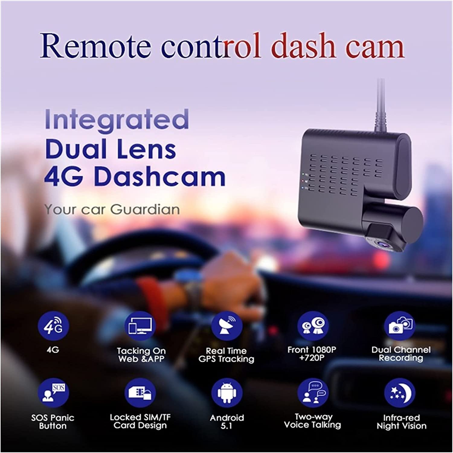 AZDOME C9Pro 4G LTE Drive Recorder App intercom remote real-time live streaming HD1080P sim card front and rear dash cam