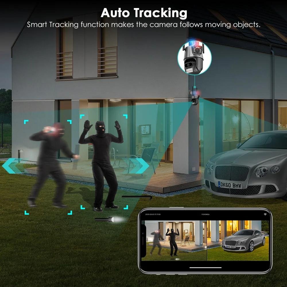 Regis Icsee 6MP Dual Lens Ip Cam Alarm Light Security Ptz Surveillance Cctv Waterproof Outdoor Camera Wifi Wireless