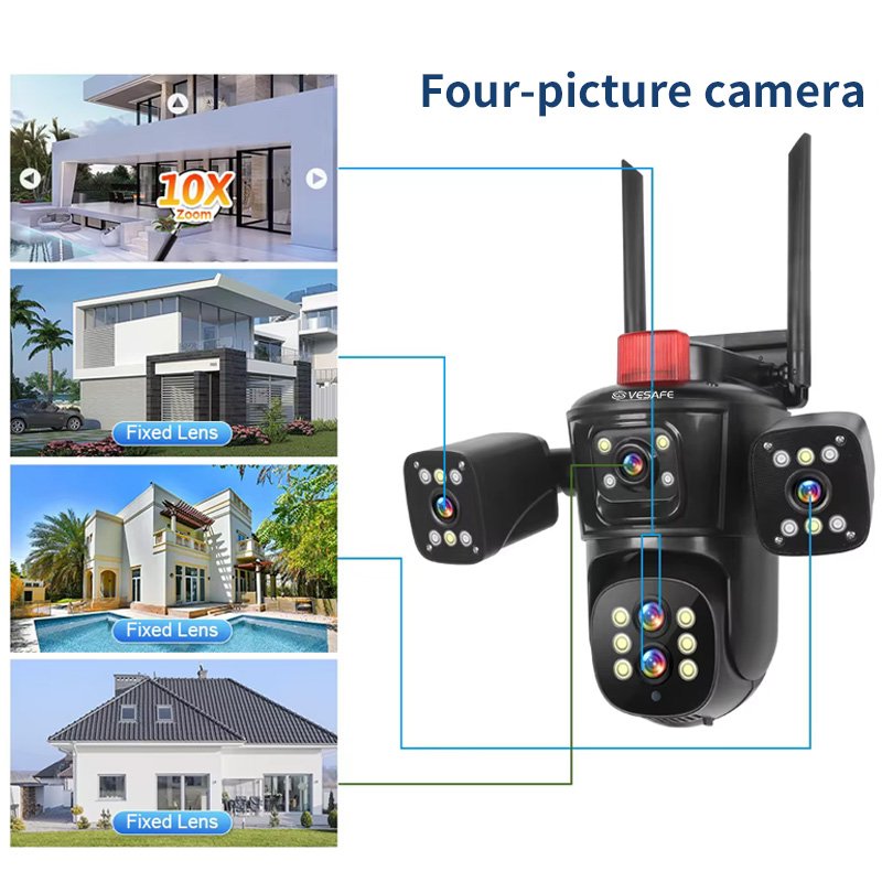 VESAFE Five Lenses And Four Screens 10x Optical Zoom Rj45 Ptz 360-Degree Ip Smart Home Security Camera