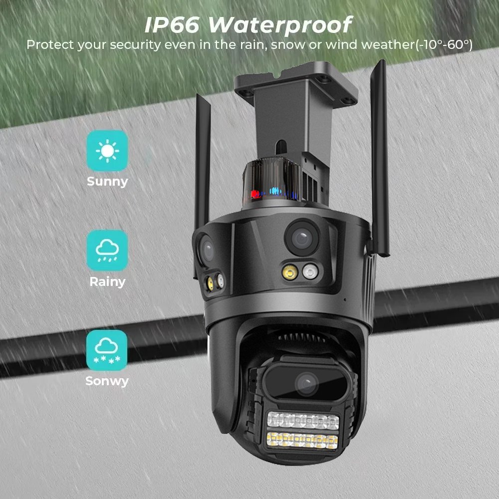 WIFI IP Camera 6K HD Three Screen PTZ Camera Outdoor Wireless Three Lens Ai Human Detection CCTV Video Security Camera iCsee