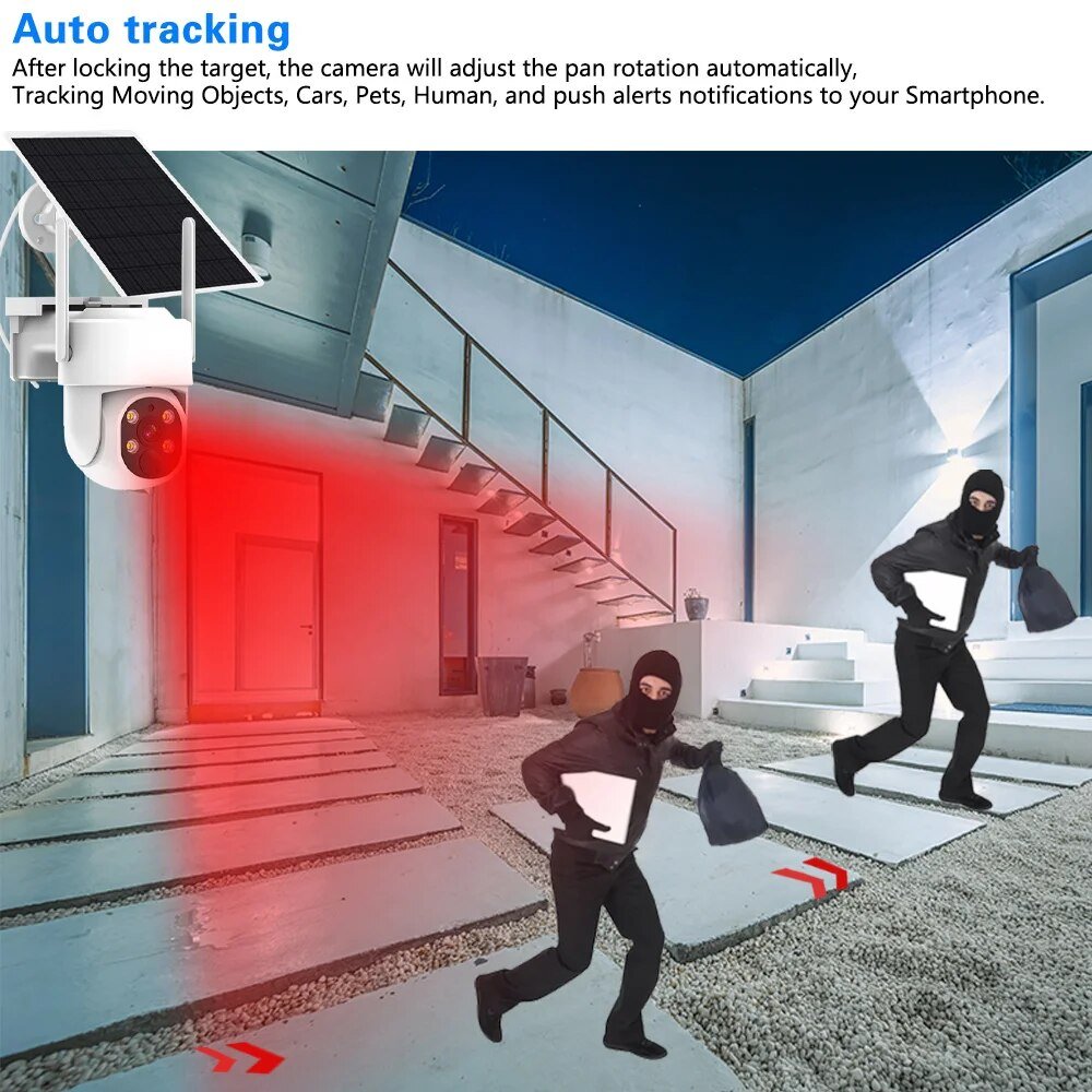 Surveillance Set 5MP 10CH WiFi 4 8 Channel PTZ uto Tracking IP NVR Solar Battery Home Security CCTV Camera System Wireless Out