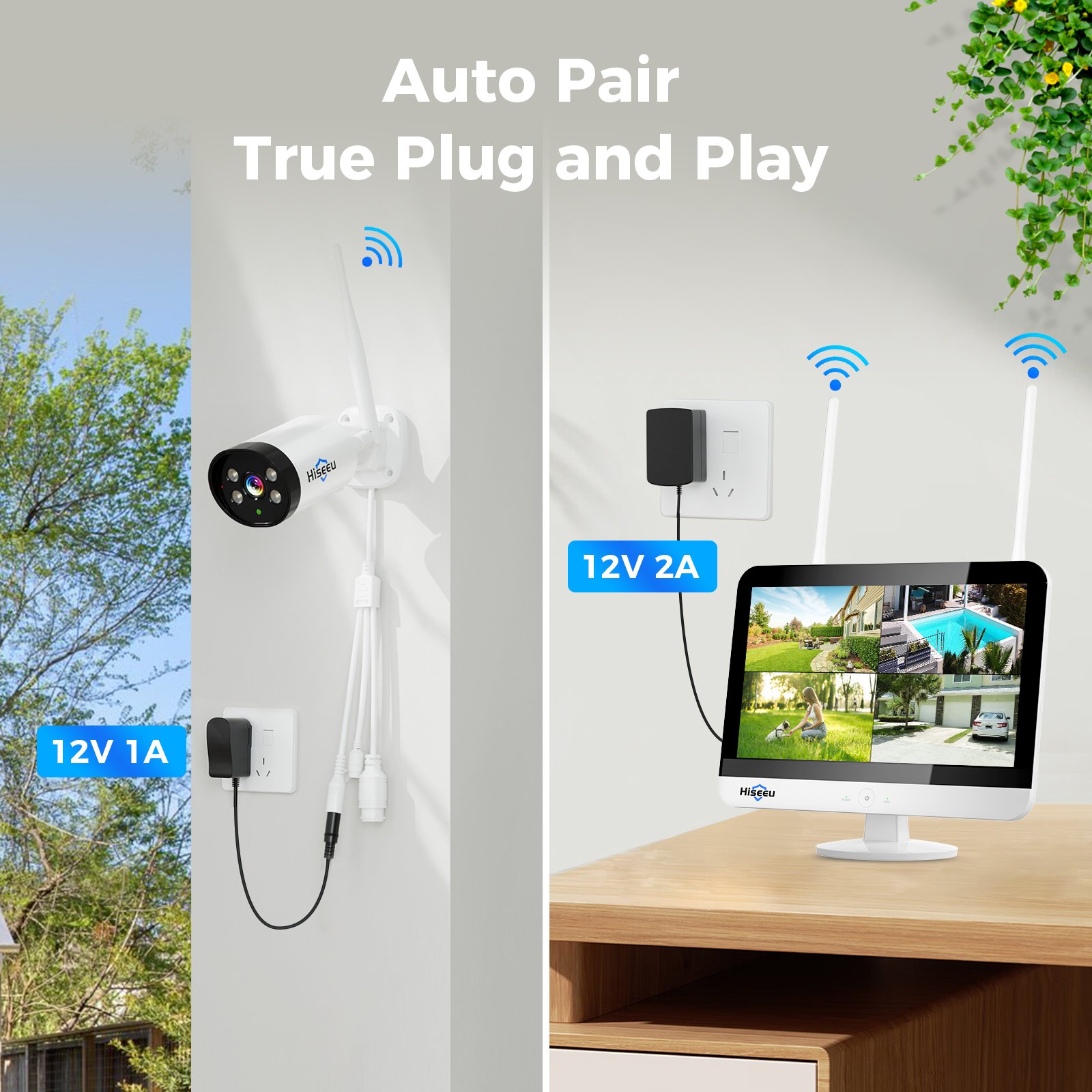 Top 10 Hiseeu 3MP 12 inch HD monitor 4 8 10 channel outdoor WiFi wireless CCTV camera system security Home