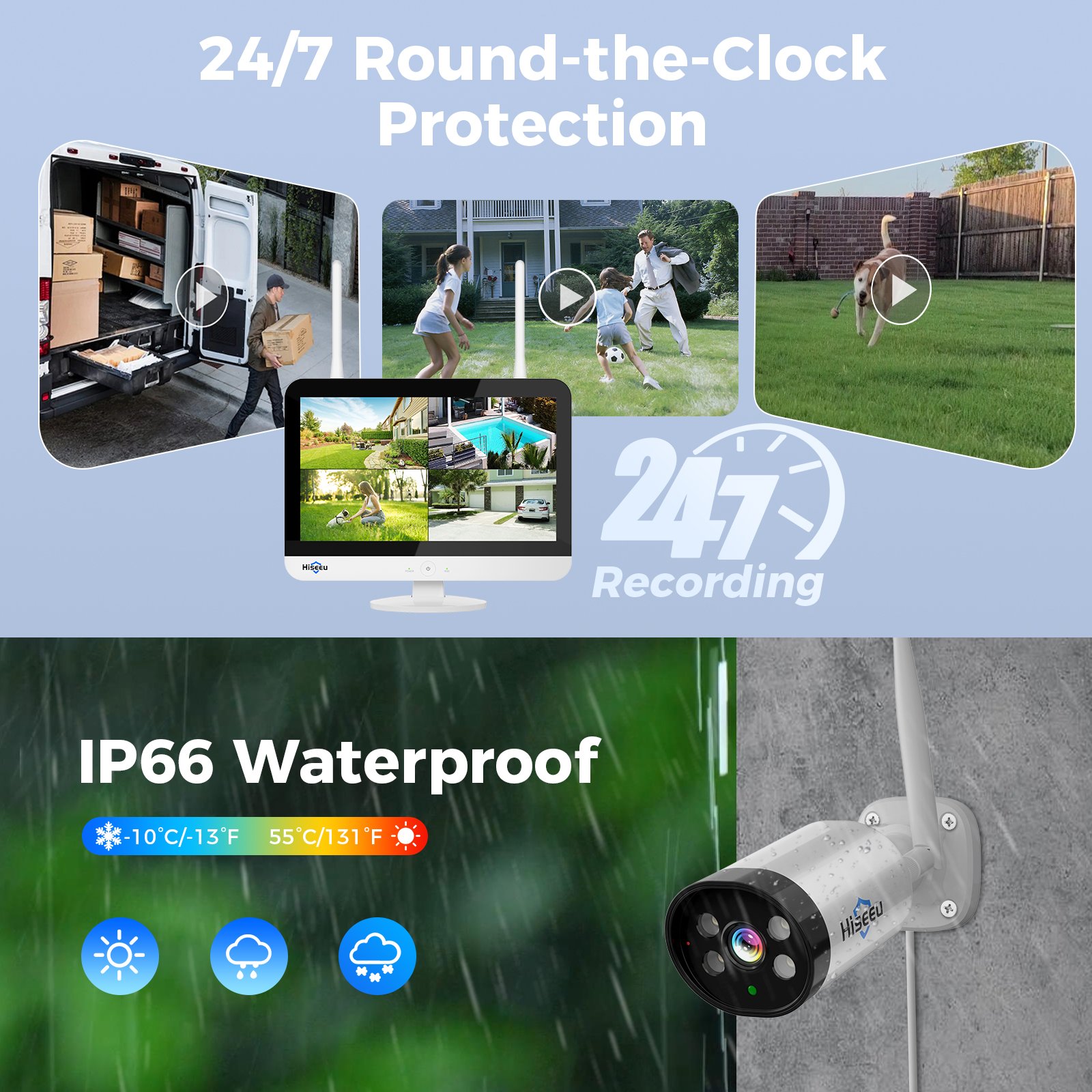 Top 10 Hiseeu 3MP 12 inch HD monitor 4 8 10 channel outdoor WiFi wireless CCTV camera system security Home