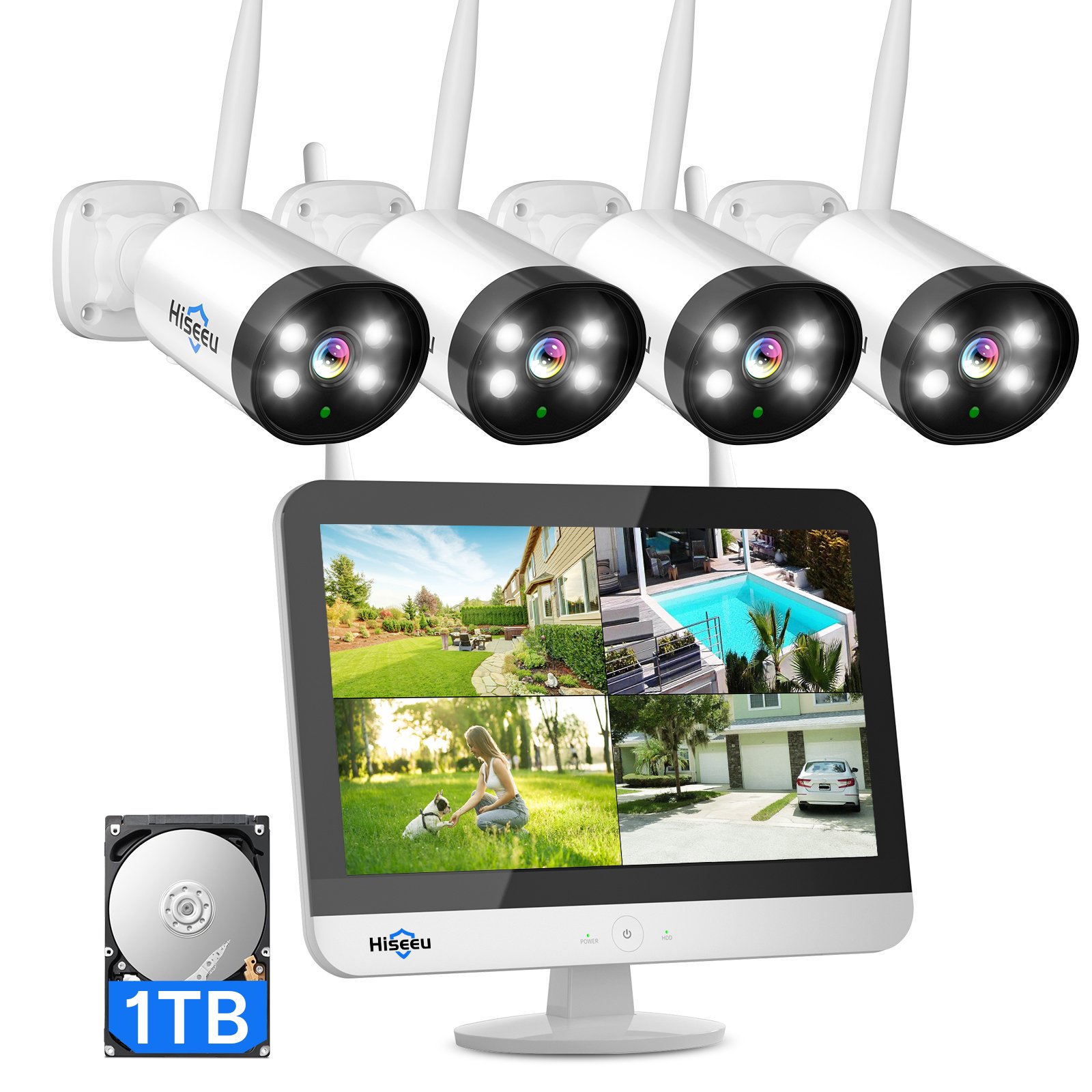 Top 10 Hiseeu 3MP 12 inch HD monitor 4 8 10 channel outdoor WiFi wireless CCTV camera system security Home