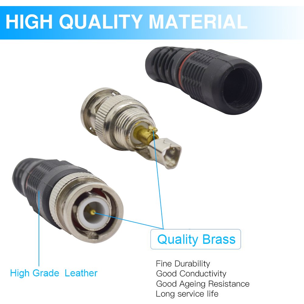 BNC Male Plug Pin Solderless Straight Video Adapter BNC Connector for CCTV Surveillance Camera Security System