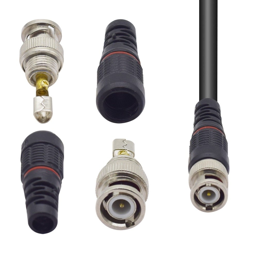 BNC Male Plug Pin Solderless Straight Video Adapter BNC Connector for CCTV Surveillance Camera Security System